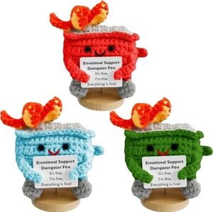 Set of Three Dumpster Fire Emotional Support w/ Stand crocheted